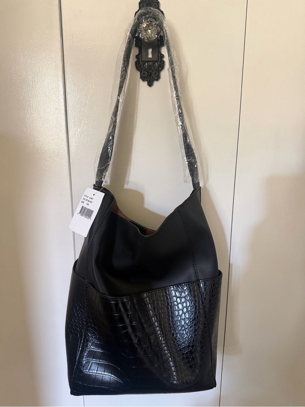 Street Level Croc Embossed Faux Leather Bucket Bag and Removable Pouch